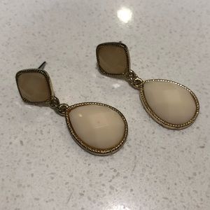 Gold white and cream colored drop post earrings